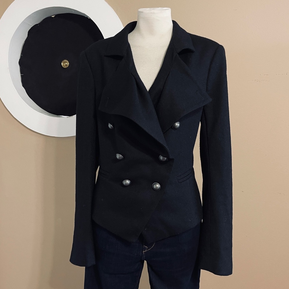 Ann Taylor Wool Blend Blazer Size 12 – Extra Wide Lapels, Silver Buttons, Pristi